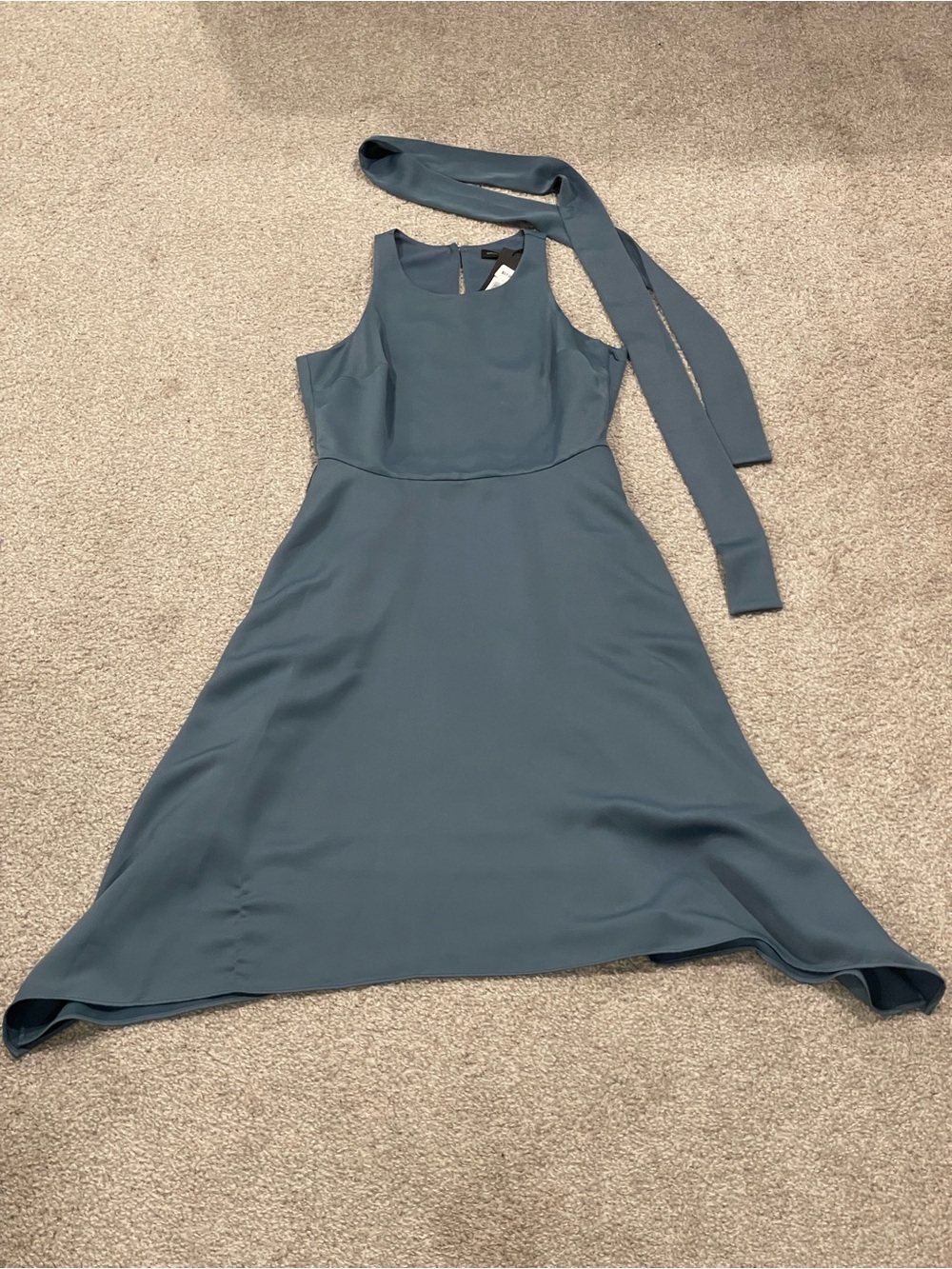NWT Calvin Klein Sleeveless A-Line Dress with Neck Sash - Slate Blue